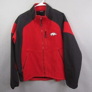 Vintage Arkansas Razorbacks Fleece Jacket M Red Full Zip Pockets Hogs Logo